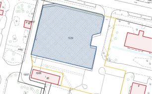 Zdjęcie przedstawia mapę z zaznaczonym kolorem niebieskim miejscem dzierżawy